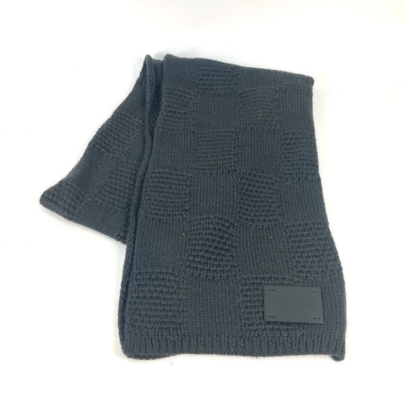 LOUIS VUITTON leather tag Damier Scarf wool gray - Picture 1 of 6